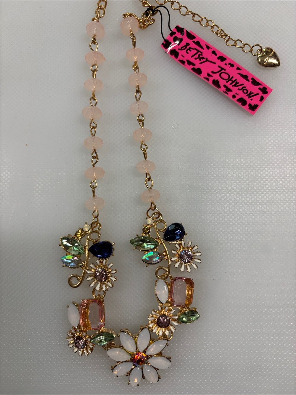 Betsey Johnson Gold-Tone Pink Bead Floral Multicolor Crystal Necklace